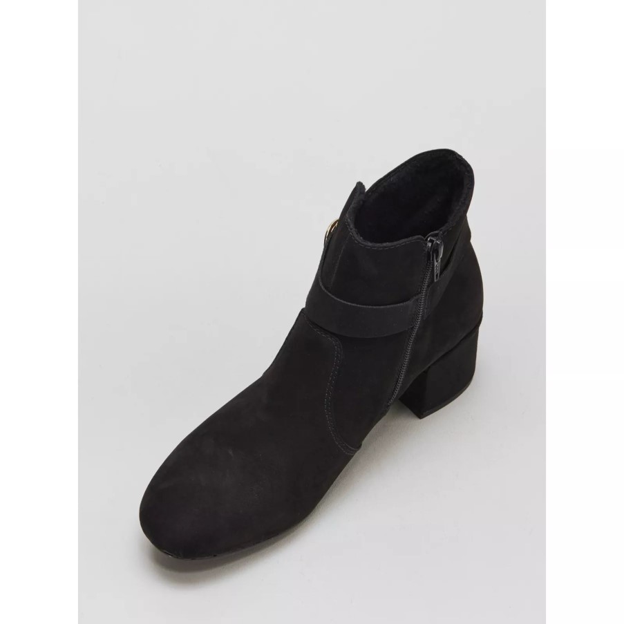 ブラック リーカー ブロックヒール アンクルブーツ