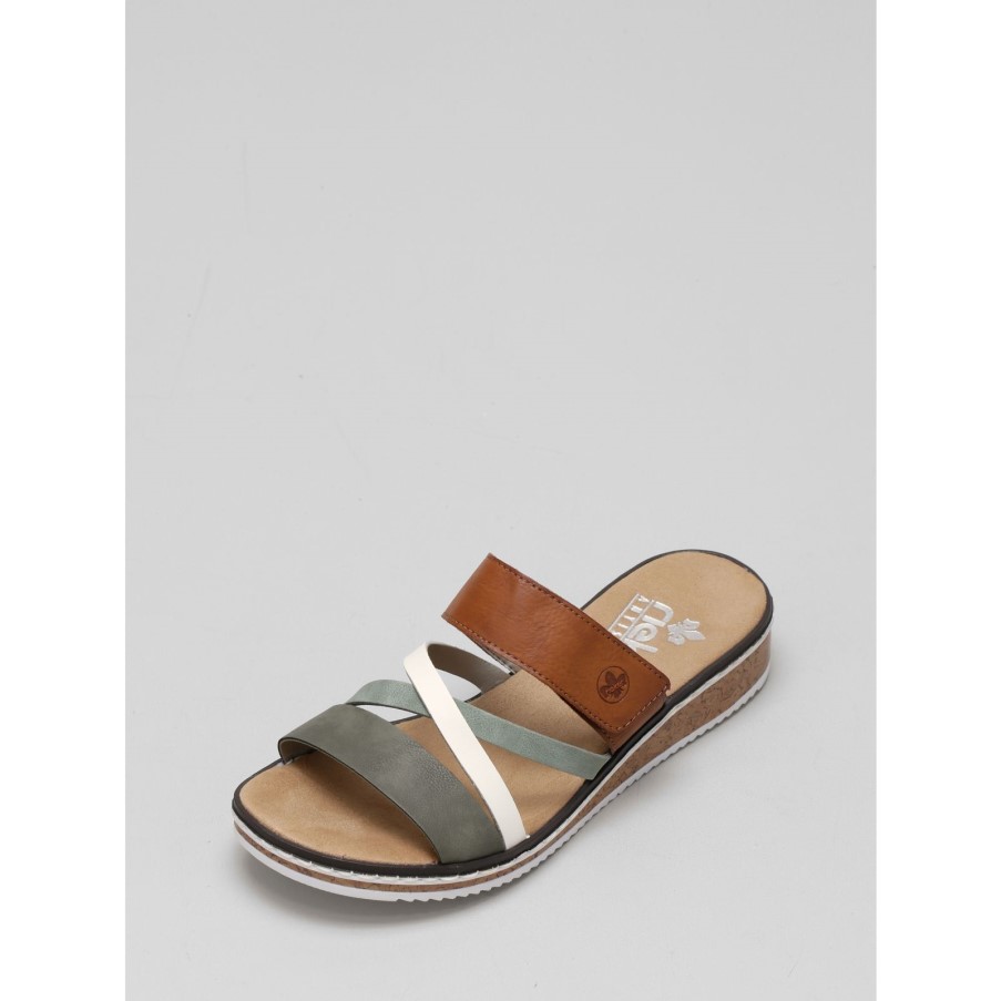 ブラウン Rieker ストラップ ミュール サンダル