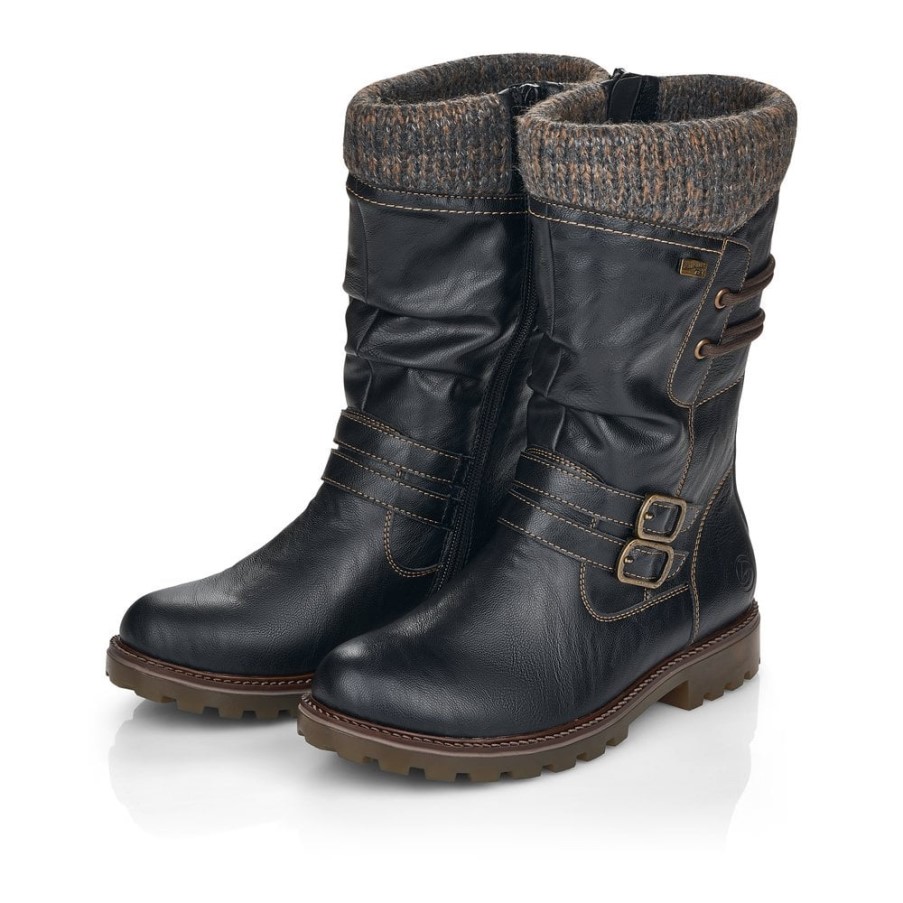 Rieker ブラック Remonte D8478 女性ブーツ