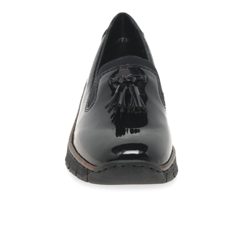 ブラックリーカーグリームレディースタッセルローファー.