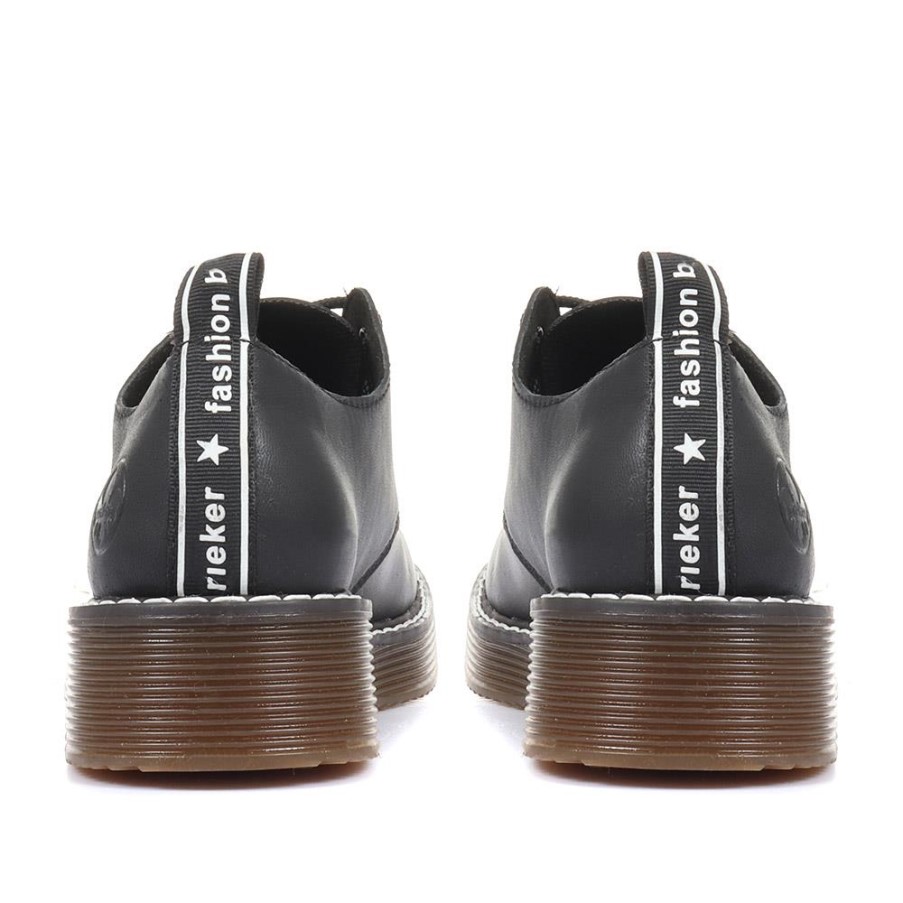 リーカー ブラック レザー レースアップ ダービー シューズ