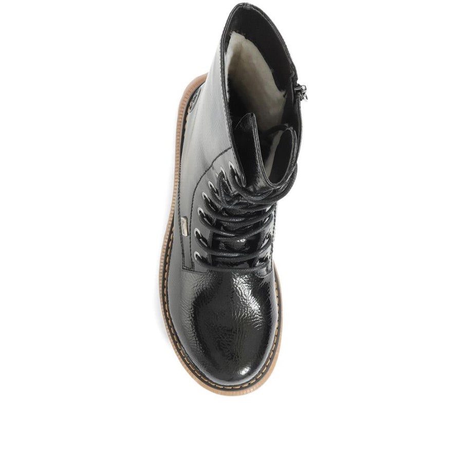 リーカー ブラック パテント レースアップ カーフ ブーツ