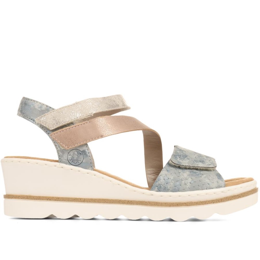 リーカー ブルー マルチ アジャスタブル ウェッジ サンダル