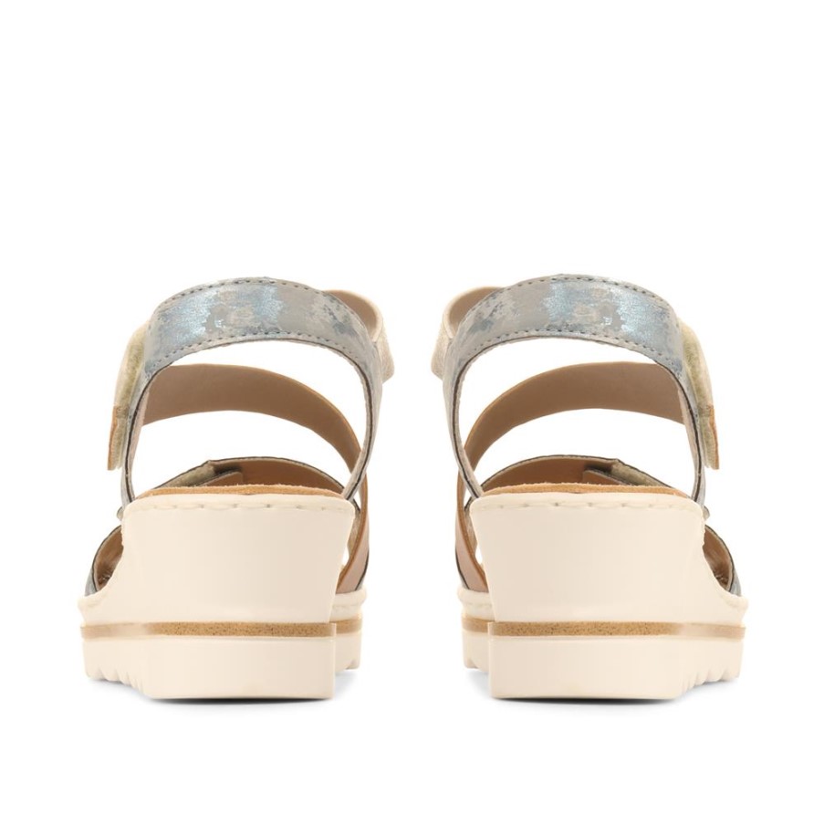 リーカー ブルー マルチ アジャスタブル ウェッジ サンダル