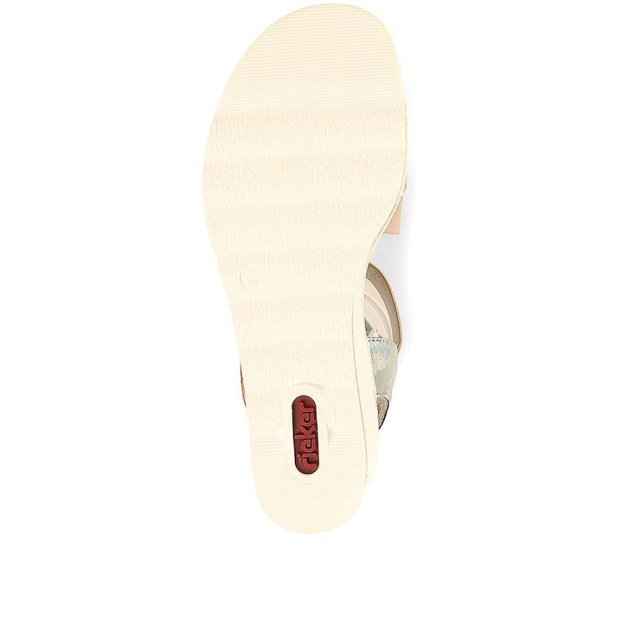 リーカー ブルー マルチ アジャスタブル ウェッジ サンダル