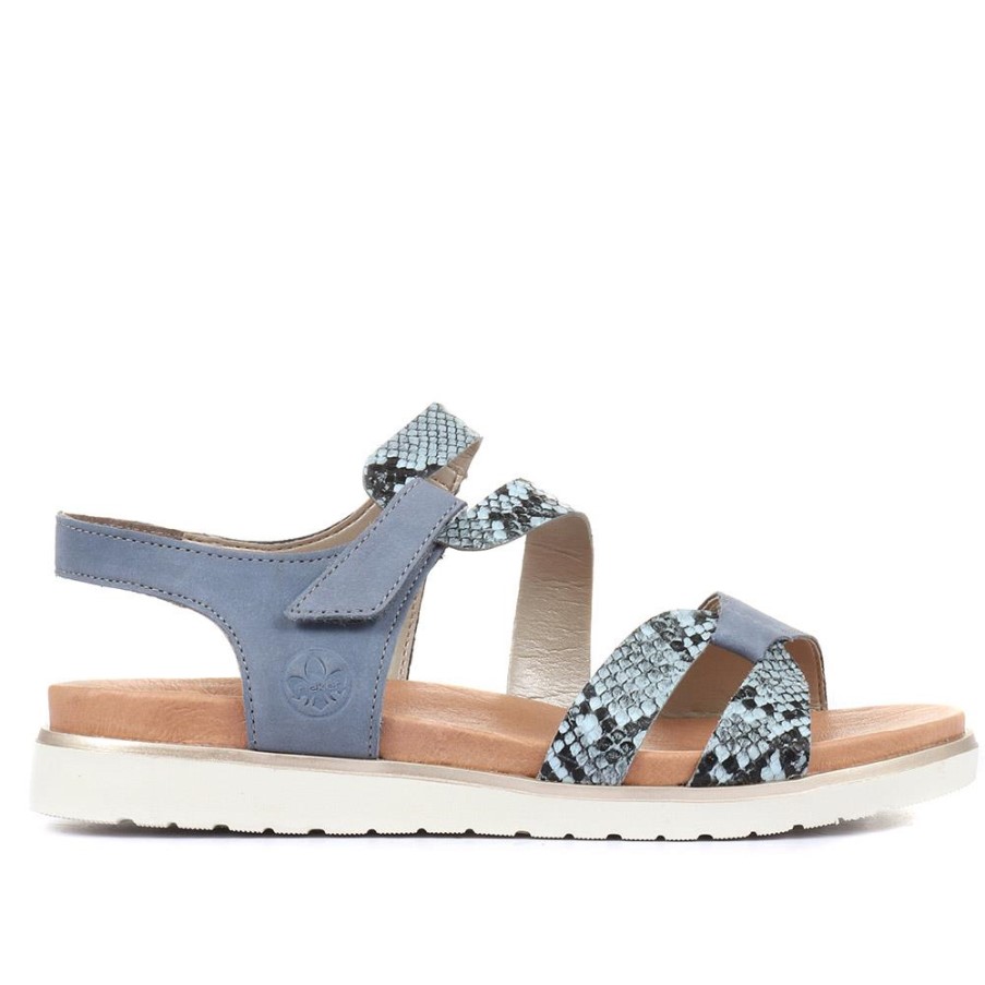 リーカー ブルー ストラップ フラット サンダル