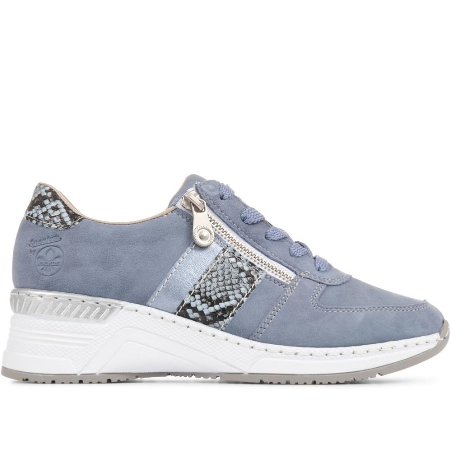 リーカー レザー ウェッジ スニーカー ブルー