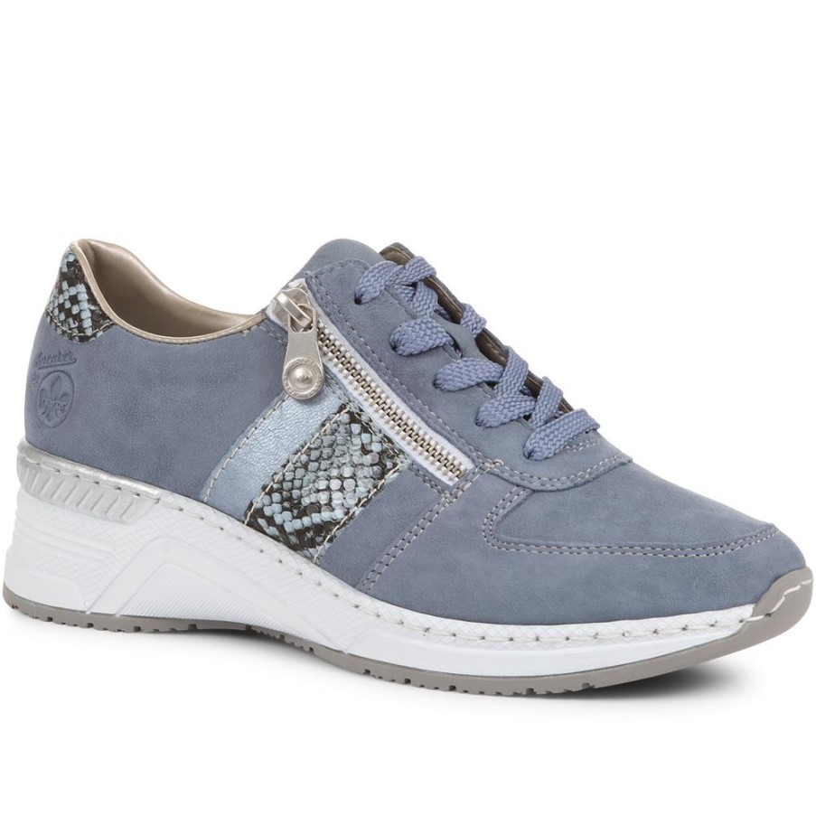 リーカー レザー ウェッジ スニーカー ブルー