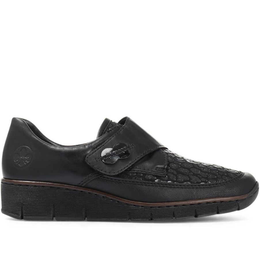 Rieker ライトウェイト レザー タッチ ファスニング シューズ ブラック