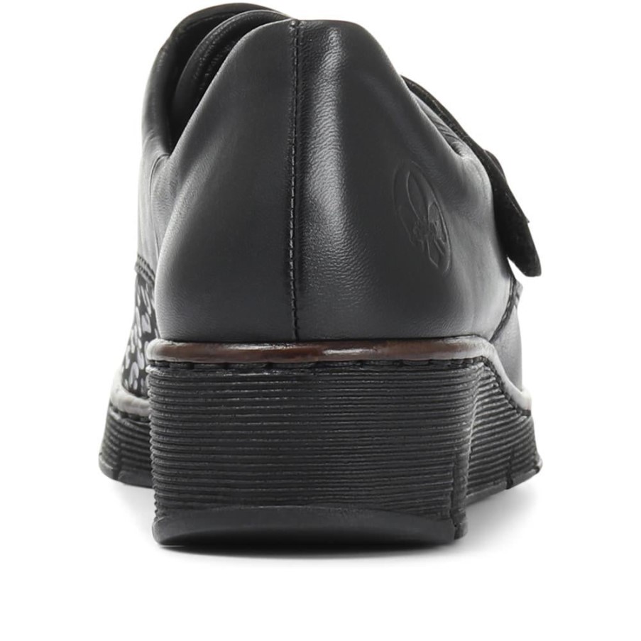 Rieker ライトウェイト レザー タッチ ファスニング シューズ ブラック