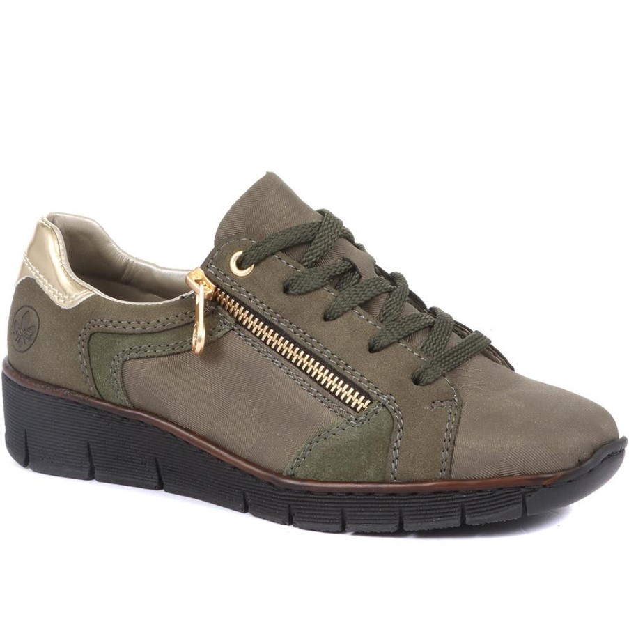 リーカー オリーブレザー レースアップスニーカー