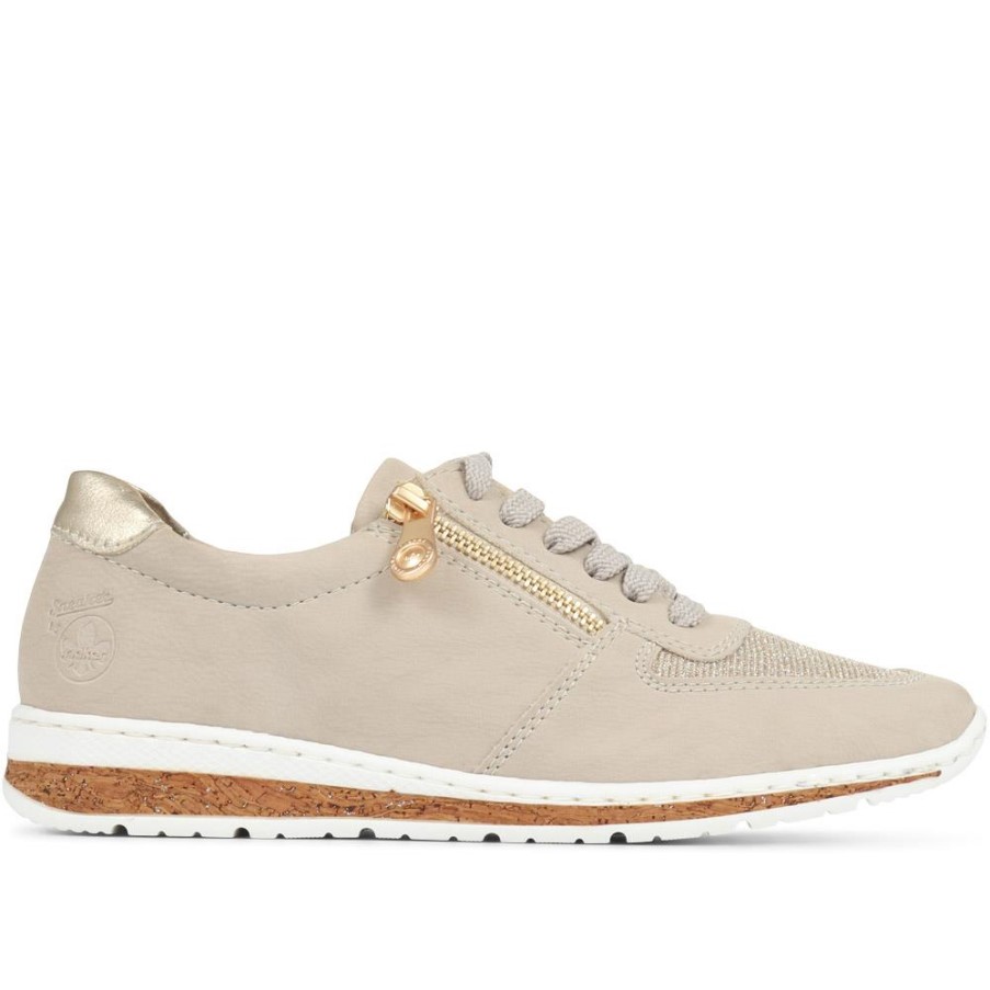 リーカー レディース レースアップ スニーカー ベージュゴールド