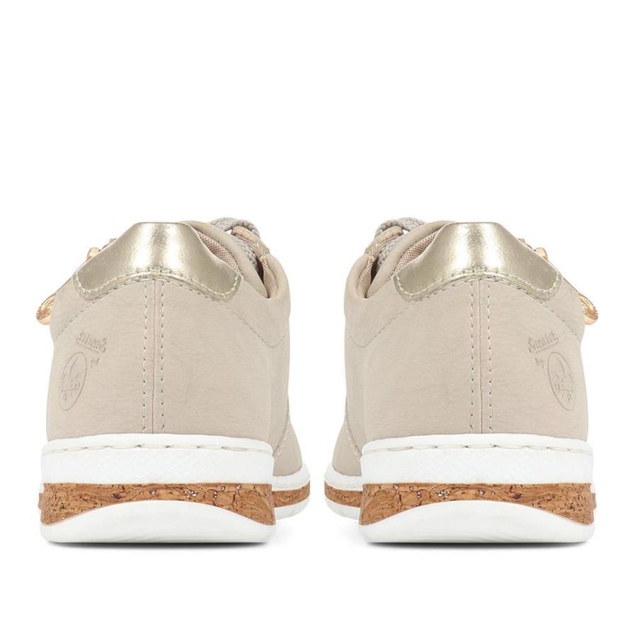 リーカー レディース レースアップ スニーカー ベージュゴールド