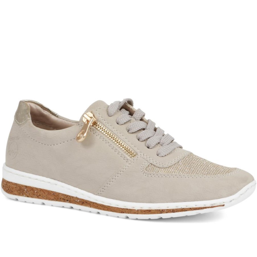 リーカー レディース レースアップ スニーカー ベージュゴールド